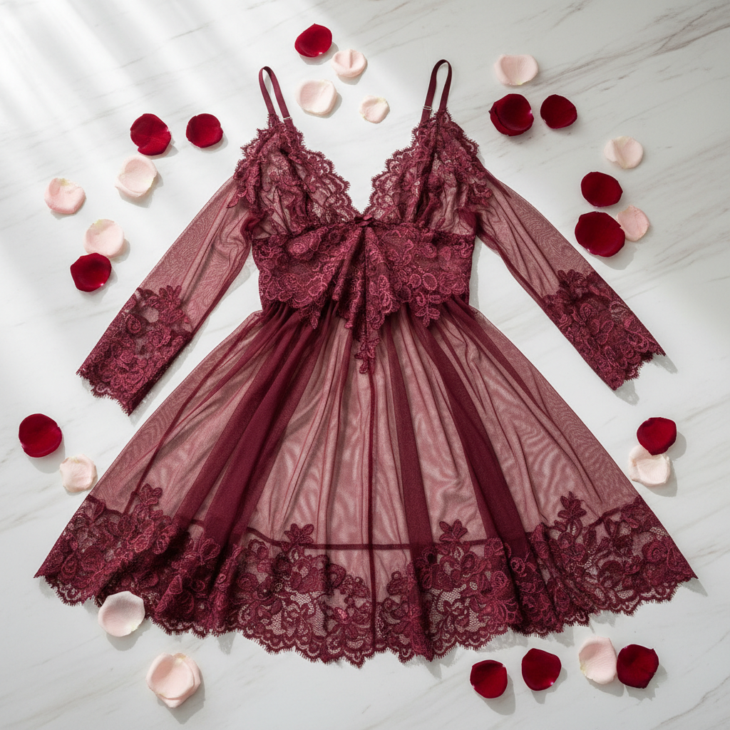 Burgundy Net Nighty